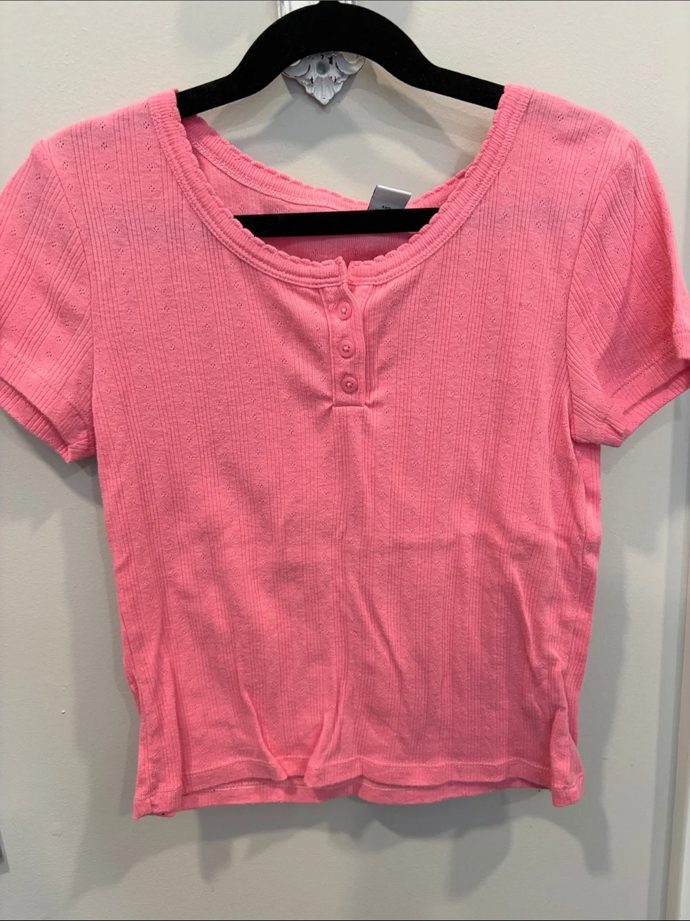 Old Navy Bright Pink Short Sleeve Ribbed Henley Top